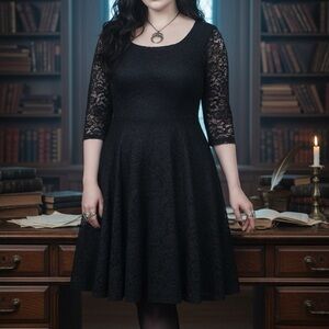 Torrid Black Lace Fit & Flare Dress Size 1 Goth Romantic Dark Academia Witchy